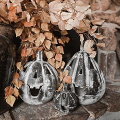 Rustic Black Clay Jack O Lantern Decor Set of 3