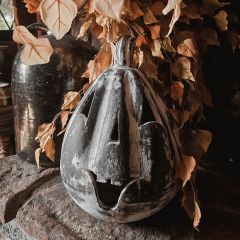 Rustic Black Clay Jack O Lantern Decor 14 inch