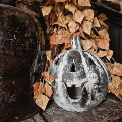 Rustic Black Clay Jack O Lantern Decor 12 inch