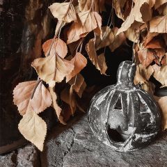 Rustic Black Clay Jack O Lantern Decor 6 inch