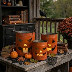 Rustic Bucket Jack O Lanterns Set of 3