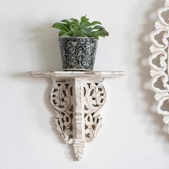 Rustic Carved Accent Shelf Set of 2