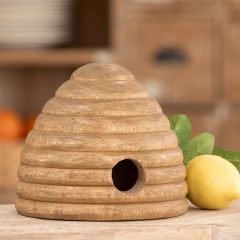 Rustic Carved Wood Decorative Tabletop Beehive
