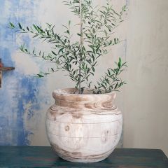 Rustic Carved Wood Planter Pot
