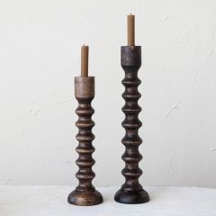 Rustic Carved Wood Taper Holder 21 Inch