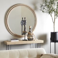 Rustic Chic Beaded Wood Framed Wall Mirror 44 Inch
