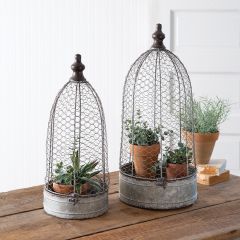 Rustic Chicken Wire Cloche With Finial Set of 2