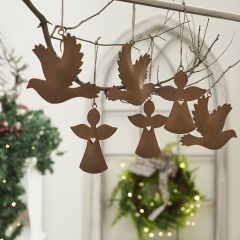 Rustic Christmas Metal Angel and Dove Ornaments Set of 6