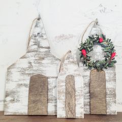 Rustic Church Ornament Set of 3