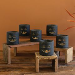 Rustic Clay Jack O Lantern Candle Holder 4 Inch