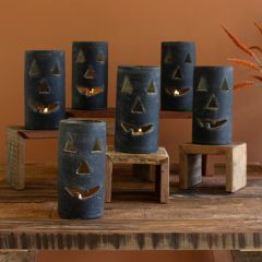 Rustic Clay Jack O Lantern Candle Holder 8 Inch