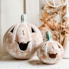 Rustic Clay Jack O Lantern Decor