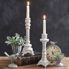 Rustic Contemporary Weathered Wood Candle Holders Set of 2