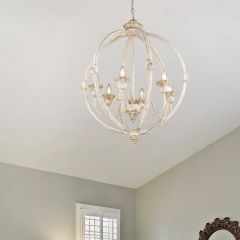 Rustic Cottage Antique Ivory Sphere Chandelier
