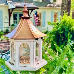 Rustic Cottage Bird Feeder with Copper Finish Roof