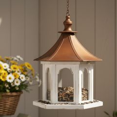 Rustic Cottage Bird Feeder with Copper Finish Roof