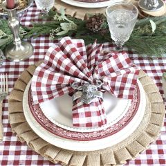 Rustic Cottage Burgundy Check Napkin Set of 4