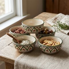 Rustic Cottage Painted Stoneware Snack Bowl
