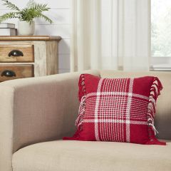 Rustic Country Red Plaid Fringed Accent Pillow