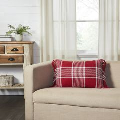 Rustic Country Red Plaid Fringed Lumbar Pillow