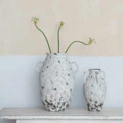 Rustic Distressed Metal Urn 15 Inch