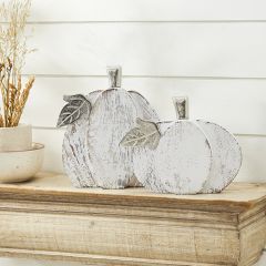 Rustic Fall Whitewash Wooden Pumpkins Set of 2