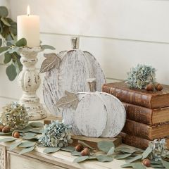 Rustic Fall Whitewash Wooden Pumpkins Set of 2