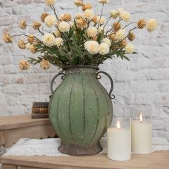 Rustic Farmhouse Aged Green Metal Vase 12 Inch