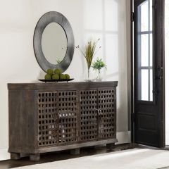 Rustic Farmhouse Lattice Work Sideboard Cabinet