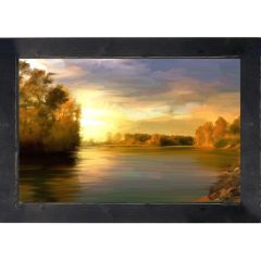 Rustic Framed Autumn Lake Horizontal Wall Art