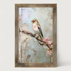 Rustic Framed Bird on Branch Vertical Wall Art