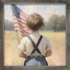 Rustic Framed Boy With Flag Wall Art