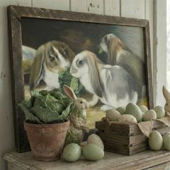 Rustic Framed Bunnies Eating Cabbage Wall Art