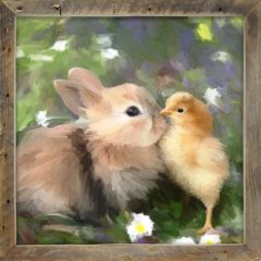 Rustic Framed Bunny With Chick Wall Art