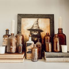 Rustic Framed Cat In Witch Hat Wall Art