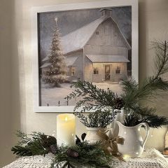 Rustic Framed Christmas Night Farm Wall Art