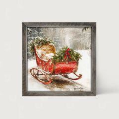 Rustic Framed Christmas Sleigh Wall Art
