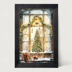 Rustic Framed Christmas Tree in The Window Wall Art