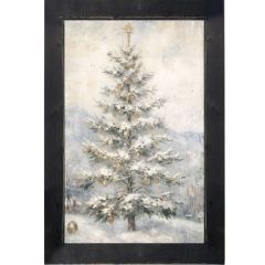 Rustic Framed Christmas Tree With Snow Vertical Wall Art
