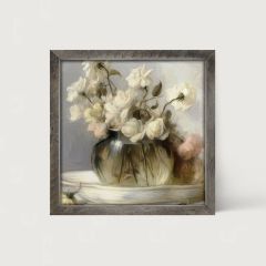 Rustic Framed Cream Roses In Clear Vase Wall Art