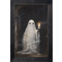 Rustic Framed Ghost With Candle Vertical Wall Art