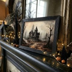 Rustic Framed Ghostly House Horizontal Wall Art