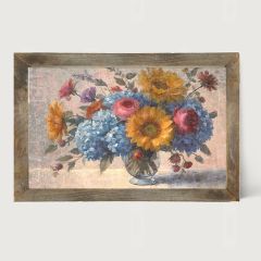 Rustic Framed Glass Vase Overflowing With Flowers Horizontal Wall Art