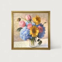 Rustic Framed Glass Vase Overflowing with Flowers Square Wall Art