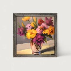 Rustic Framed Glass Vase with Yellow and Pink Flowers Square Wall Art