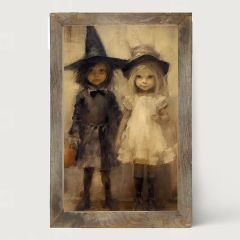 Rustic Framed Halloween Children Vertical Wall Art