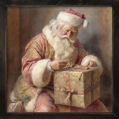 Rustic Framed Old World Santa Sitting Wall Art
