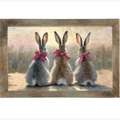 Rustic Framed Pink Bowed Bunnies Horizontal Wall Art