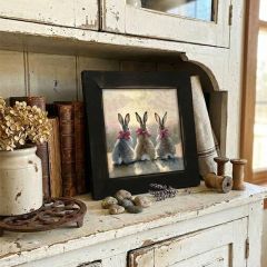Rustic Framed Pink Bowed Bunnies Wall Art
