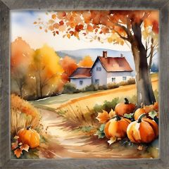 Rustic Framed Pumpkins Under Tree Wall Art